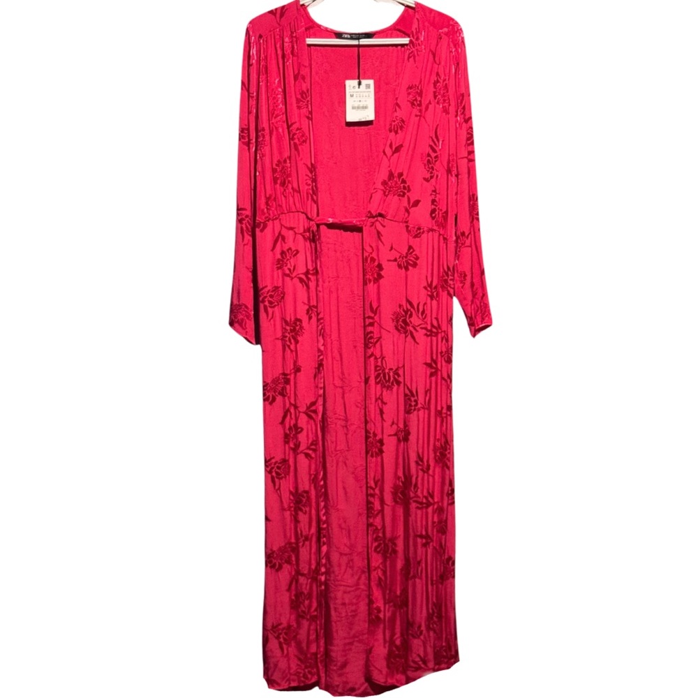Zara Jacquard Floral Maxi Wrap Belted Dress - Picture 3 of 8
